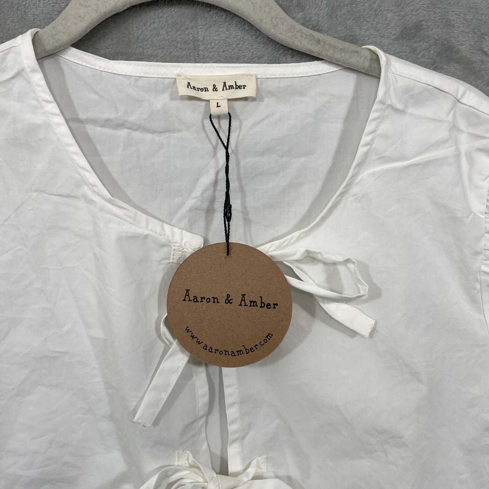 NEW Aaron & Amber Tie Front‎ Peplum Blouse Size Large Cotton Coquette Girly NWT - Picture 4 of 9